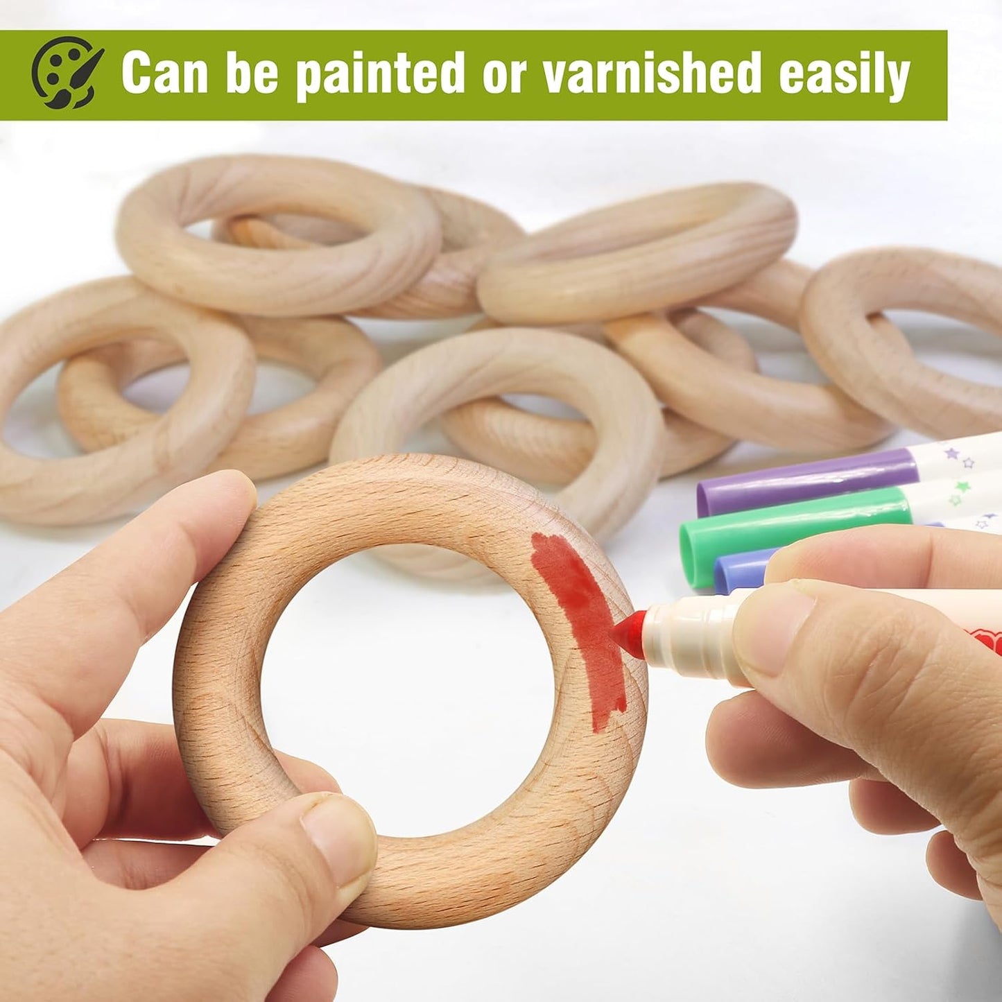 FoDau770 5pcs Natural Beech Wooden Rings, Unfinished Solid Wood Rings Heavy Duty Wood Circles, Macrame Craft Circles for Party, Home Decor & DIY Making - Outer Diameter: 3 Inch