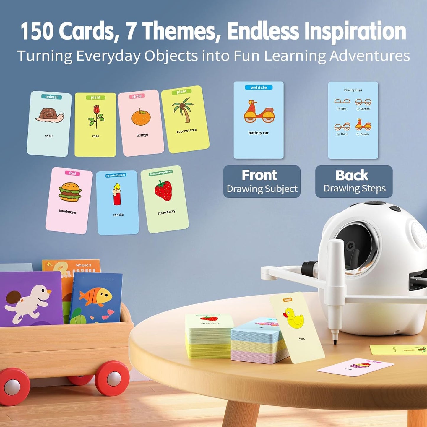 Drawing Robot for Kids with Camera Recognition, Interactive Educational Drawing Machine with 150 Cards, Montessori Painting Learning Toys for Ages 3+, Birthday for Boys Girls (Yellow)