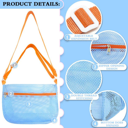 Beach Toy Mesh Beach Bag, 2Pcs Seashell Collecting Bags with Adjustable Shoulder Straps - 2pcs Sand Maker, Detachable Beach Shovels & Sand Rolling Mold, Outdoor Toys and Gifts for Kids