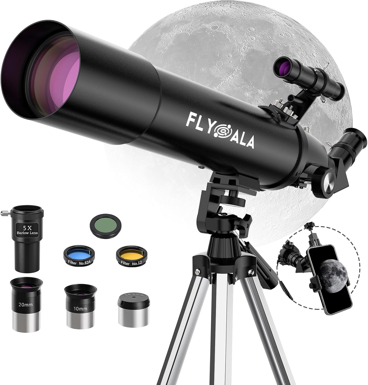 (30X-750X) Telescope for Adults high Powered,80mm Aperture 600mm Focal Length Astronomy Telescope for Kids and Beginners,Astronomical Refractor telescopes for Kids Over 8 Year Old 8-12
