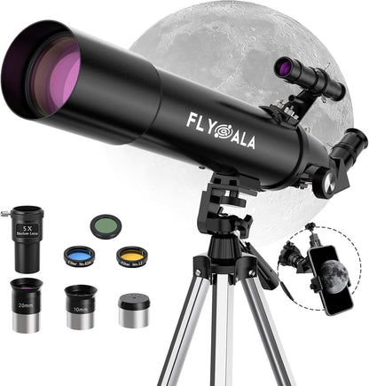 (30X-750X) Telescope for Adults high Powered,80mm Aperture 600mm Focal Length Astronomy Telescope for Kids and Beginners,Astronomical Refractor telescopes for Kids Over 8 Year Old 8-12