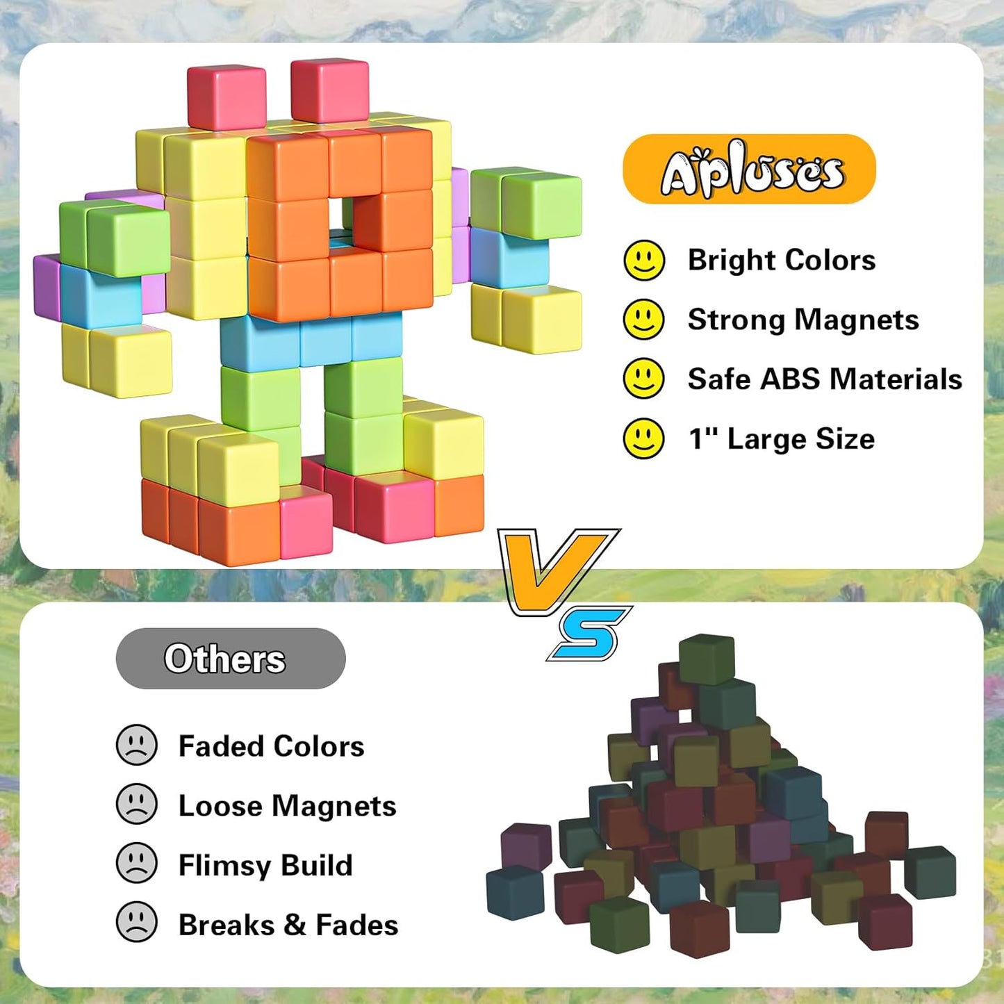 Apluses 45PCS Magnetic Blocks - Transparent Magnet Cubes, Toddler Building Blocks, Sensory Autism Gifts for Kids Ages 3+, Preschool Travel Toys for 3-5 Year Old Boys and Girls