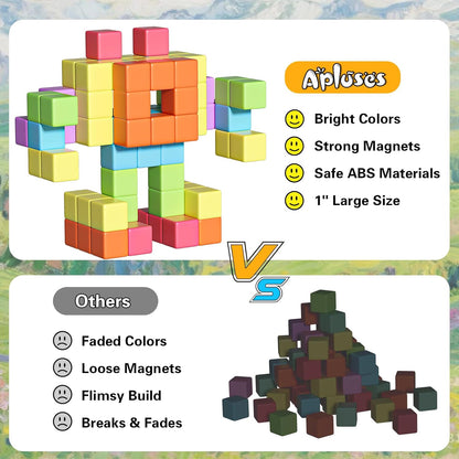Apluses 45PCS Magnetic Blocks - Transparent Magnet Cubes, Toddler Building Blocks, Sensory Autism Gifts for Kids Ages 3+, Preschool Travel Toys for 3-5 Year Old Boys and Girls