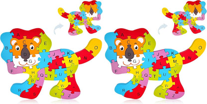 LovesTown Wooden Puzzles for Kids, Double Sided Giraffe Jigsaw with Alphabet & Numbers, Montessori Educational Toy for Toddlers, Chunky Animal Gift