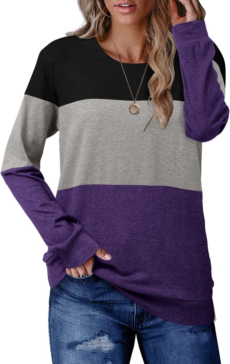 CRAZY GRID Womens Trendy Long Sleeve Shirts Casual Loose Soft Sweatshirt Fall Tops