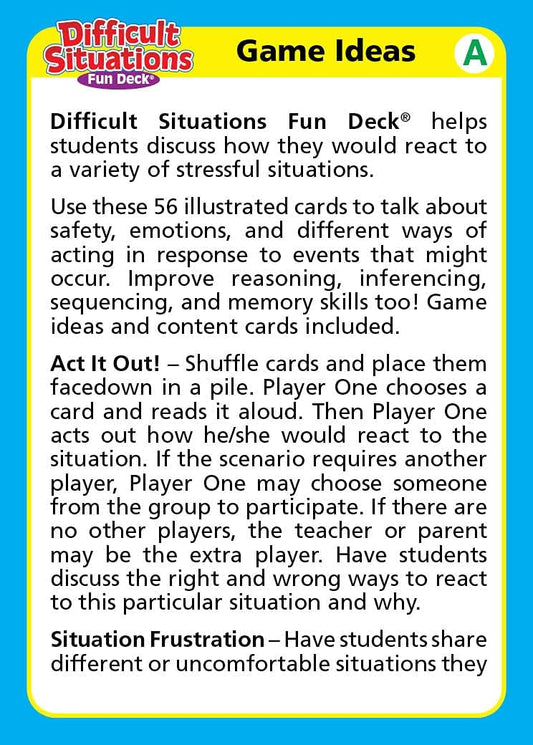 Super Duper Publications | Difficult Situations Fun Deck | Social Skills and Safety Flash Cards | Educational Learning Materials for Children