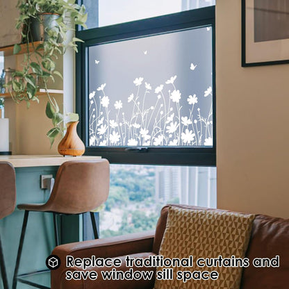 DKTIE Window Privacy Film Flowers Pure White Pattern Stained Glass Window Film Decorative Frosted Glass Window Film Sun Blocking Heat Control Static Cling (A274, 17.5" x 78.7")