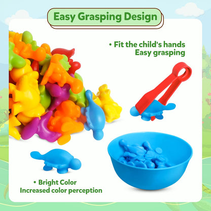 Counting Dinosaurs Toys Matching Games with Sorting Bowls for Kids Toddler Learning Activities Preschool Must Have Manipulatives Montessori Fine Motor Skills Toys Age 3 4 5 Years (Dinosaurs)