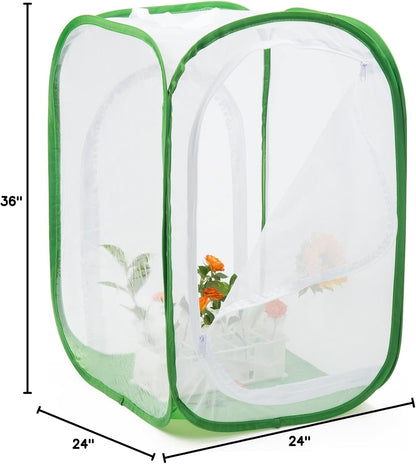 Two Doors Monarch Butterfly Habitat, Insect Mesh Cage, Caterpillar Enclosure Terrarium Pop-up (15.7 X 15.7 X 24 Inches)