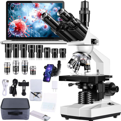 Microscopes for Adults WF10x and WF25x eyepieces Compound Microscope with Microscope Slides, Microscopes Kit for Kids Students Home School (Monocular Microscope with Big Bundle)
