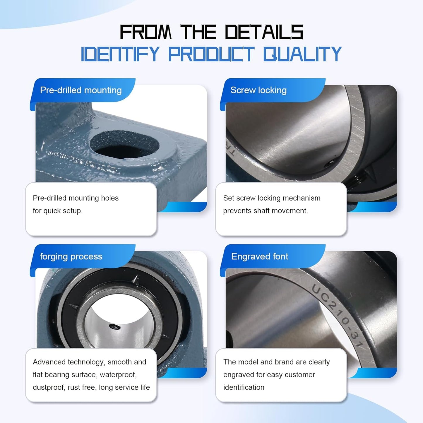 UCP202-10 Pillow Block Bearing,5/8" Bore Mounted Pillow Bearing Cast Iron Base -Self Aligning Chrome Bearing,2 Pcs