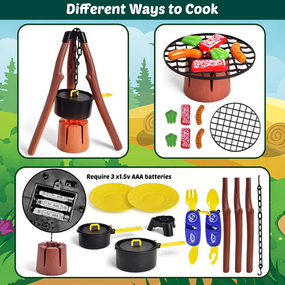 FUN LITTLE TOYS Pop Up Play Tent with Camping Gear and Tools Set, Outdoor Toys for Kids