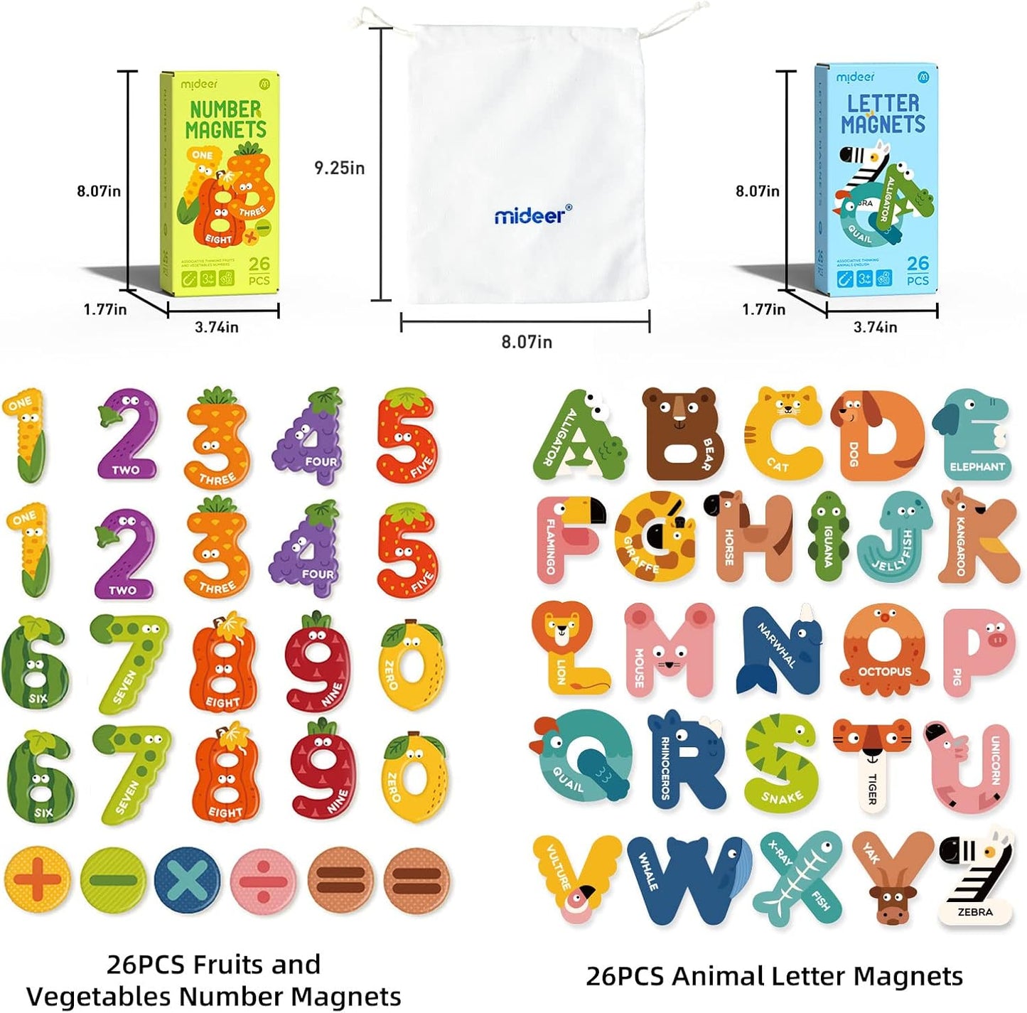 Mideer Large Magnetic Letters for Toddlers 1-3, 26 PCS Cute Animal Alphabet Magnets Fridge Toy Set - Colorful Uppercase ABC Learning Magnets, Educational Preschool Spelling Toys for Kids 3-5 Years