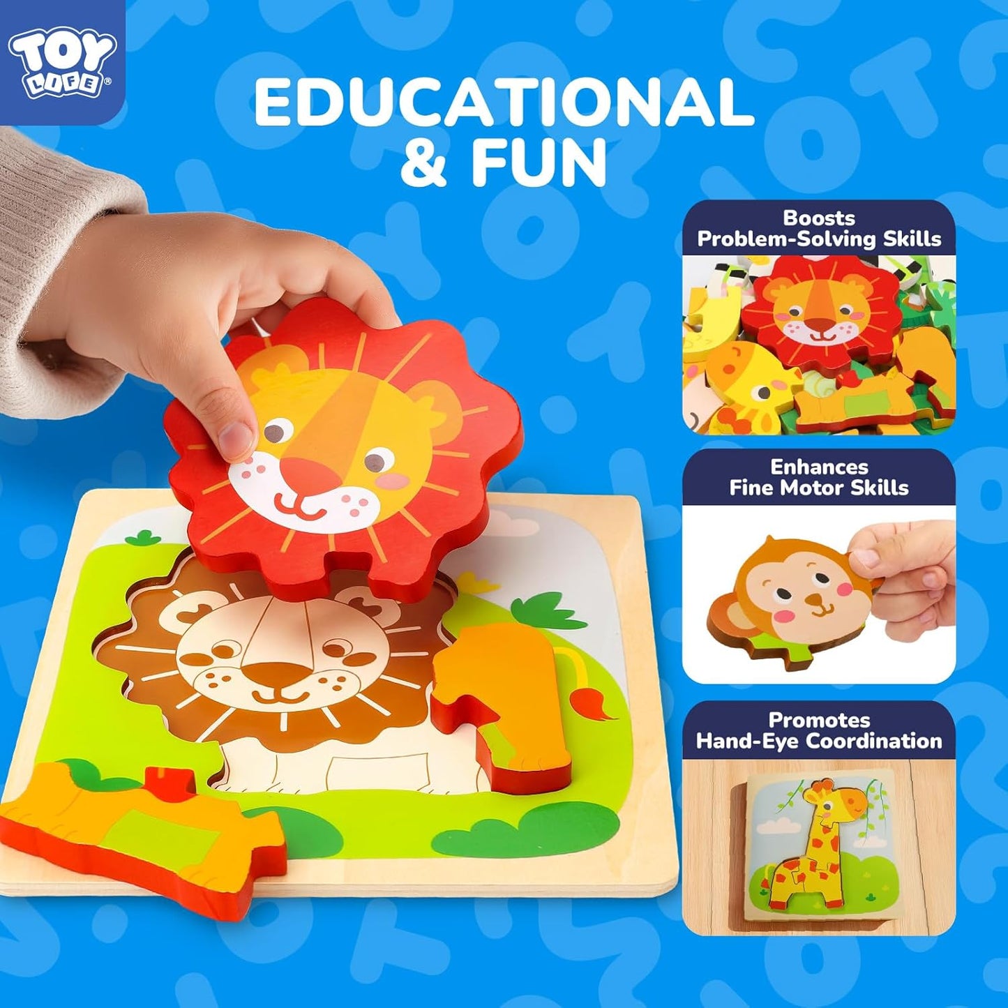 TOY Life Wooden Puzzles for Toddlers 2-4, Montessori Toys for 1 2 3 Year Old Boys Girls, Animals Puzzles Educational Learning Toys 2 Year Old, Toddler Birthday Gifts Toy for Baby Girl Boy 6M+