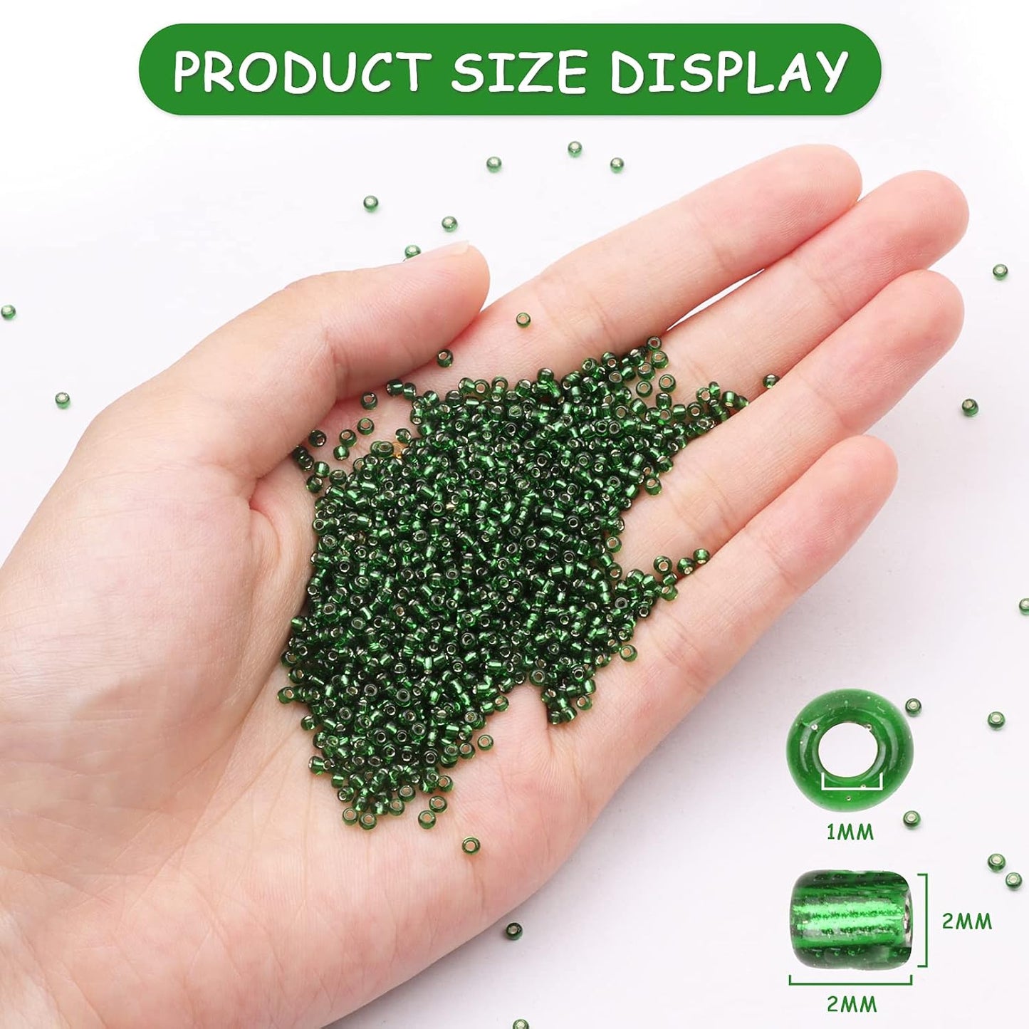 10100 Pcs Size 11/0 Glass Seed Beads, 2 mm Dark Green Small Mini Spacer Loose Pony Beads for Jewelry Making and DIY Crafts - Colors A