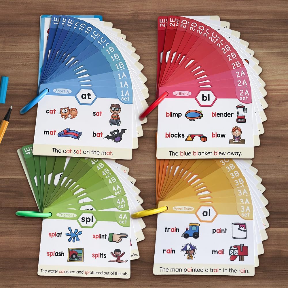 118 Phonics 65 Double-Side Flash Cards, Learn to Read in 20 Stages, CVC Digraphs Trigraph Blends Long Vowel Sounds, Phonemic Awareness, Vocabulary Building
