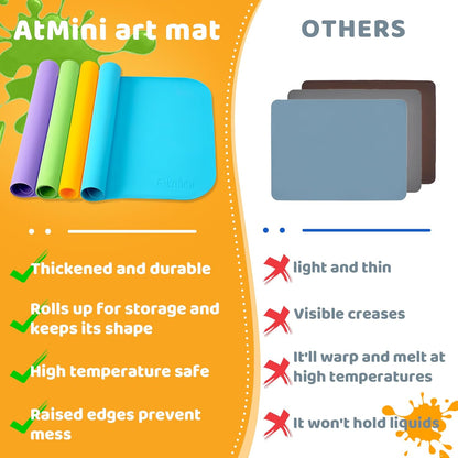 AtMini Silicone Art Mats for Kids, 24"x16" Silicone Craft Mat with Lip to Keep Clean, Play Sand, Painting, DIY Crafts Mat for Kids (Purple)