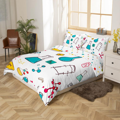 Erosebridal Science Theme Bedding Set Queen Size for Boys Girls Chemistry Periodic Table Print Duvet Cover Chemical Subject Theme Comforter Cover Teens Kids Math Science Atyle Bedspread Cover 3 Pcs