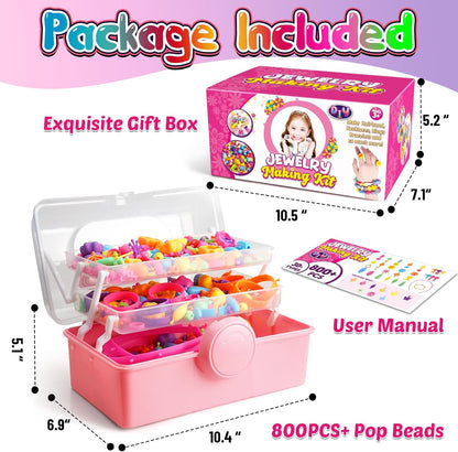 FUNZBO 650pcs Pop Beads - Jewelry Making Kit for 3 4 5 6 7 8 Year Old Little Girls, Arts and Crafts Toys for Kids, Necklace Bracelet Creativity Snap Set Birthday Gifts
