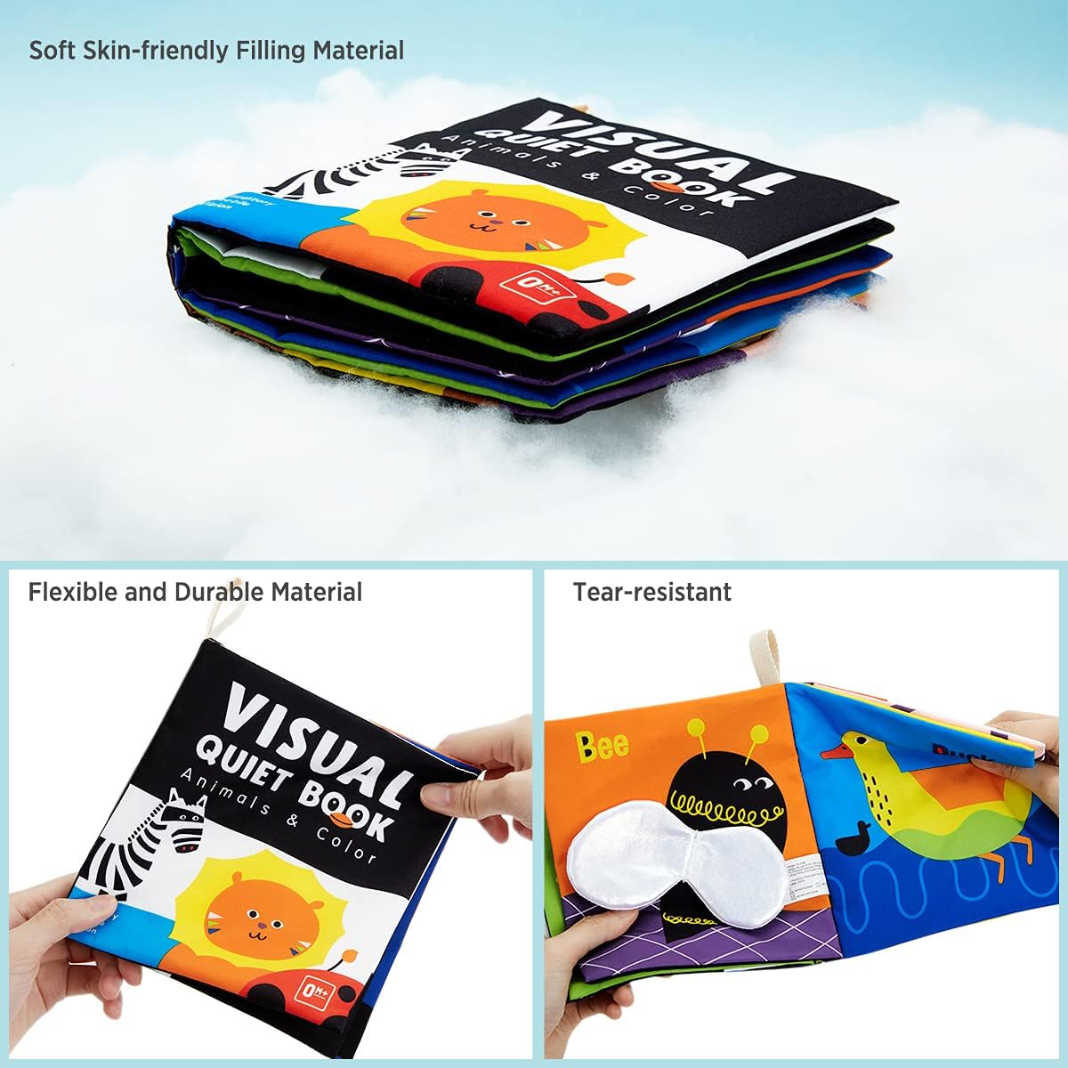 beiens High Contrast Black and White Baby Book - Touch and Feel Crinkle Sensory Toy - Visual Stimulation Interactive Montessori Toys for 0-12 Months Infant Newborn - Baby Gift for Boys Girls