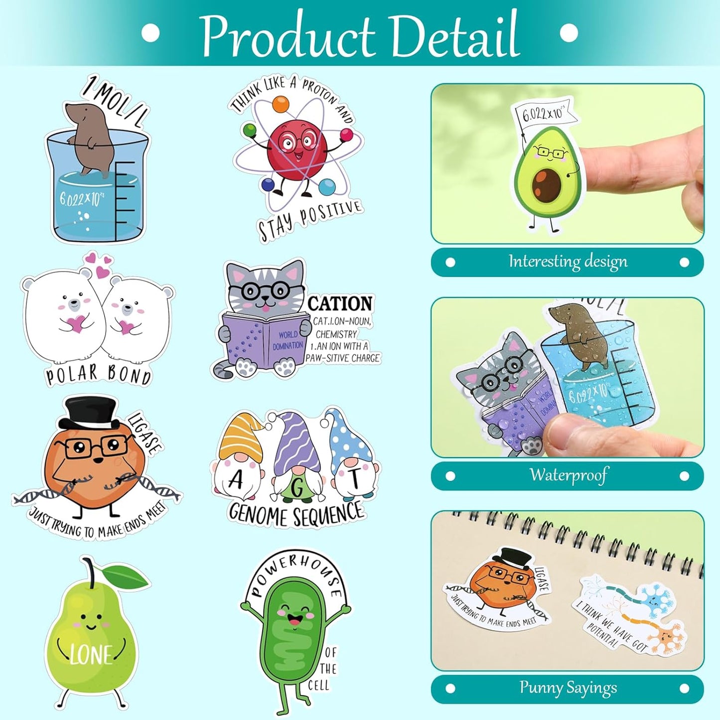 500 Pcs Punny Chemistry Stickers Natural Sciences Stickers Funny Biology Experiment Decals for Water Bottle Laptop Phone Notebook Luggage Decor, 25 Styles