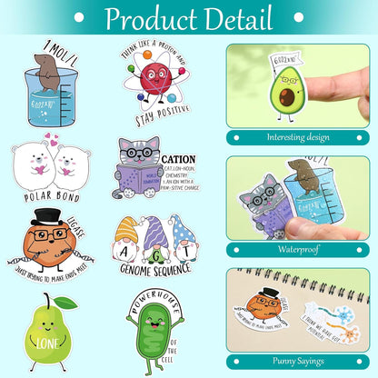 500 Pcs Punny Chemistry Stickers Natural Sciences Stickers Funny Biology Experiment Decals for Water Bottle Laptop Phone Notebook Luggage Decor, 25 Styles
