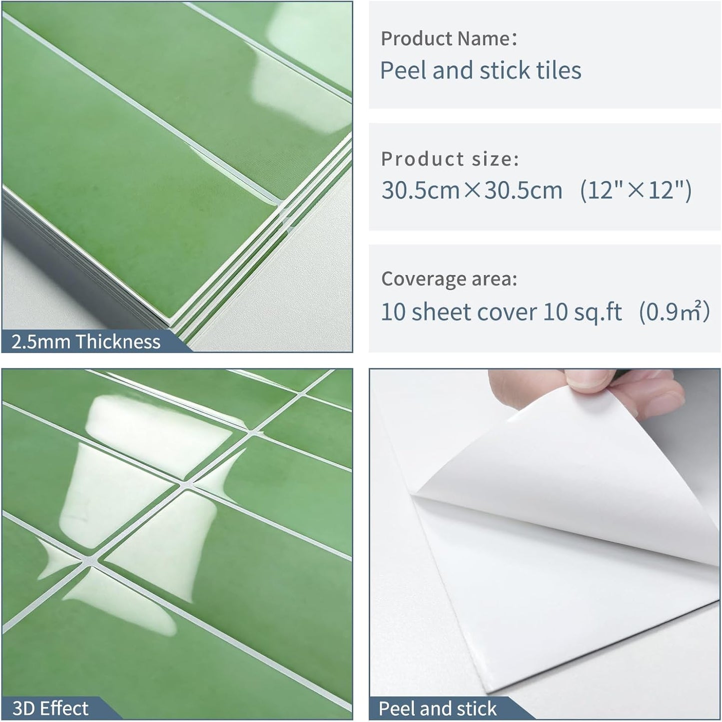Plain White Peel and Stick Backsplash Tile Rectangle Subway Self Adhesive Wall Tiles for Kitchen (10-Sheet,12"x12")