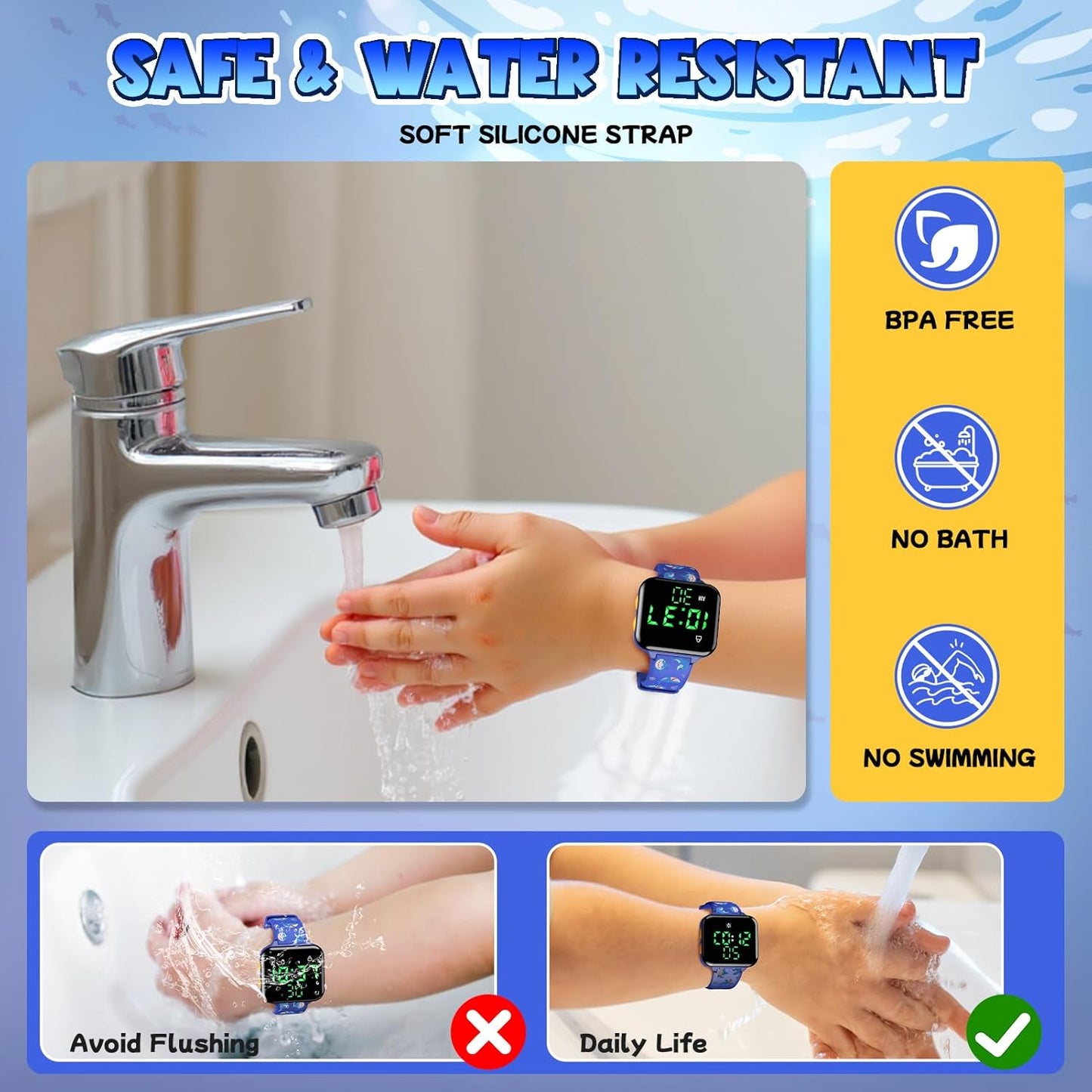 Potty Training Watch and Board Book for Kids: Water Resistant Potty Watches for Toddler Boys Rechargeable Toilet Reminder Dinosaur Toddler Watch 1-3 Birthday Gifts for 2 3 4 Year Old Boy (Blue)
