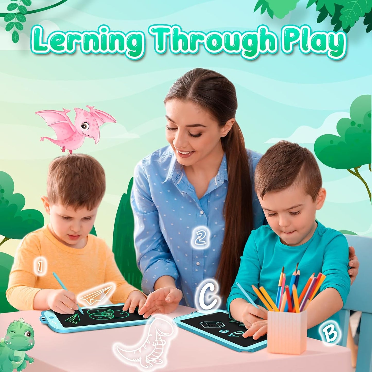 LCD Writing Tablet for Kids 8.5" Toddler Toys Learning Drawing Board Dinosaur Toys for 3 4 5 6 7 Year Old Boys Girls Birthday Gifts Idea Light Doodle Pad