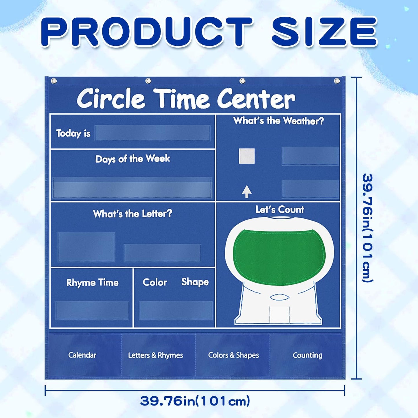 Educational Pocket Chart, 39.76 x 39.76 inches Circle Time Learning Center Pocket Chart Learning Center Classroom Pocket Chart Circle Time Learning Calendar Weather Counting Letter Color Shape