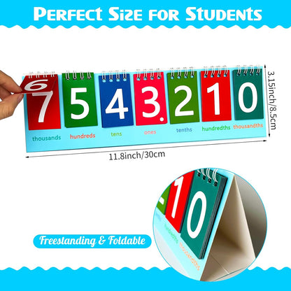 5 Pack Student Place Value Flip Chart Double-Sided with Whole Numbers and Decimals 1st 2nd 3rd Grade Math Learning Tool to Count by Ones, Tens, Hundreds, Thousands and Millions Classroom Must Haves
