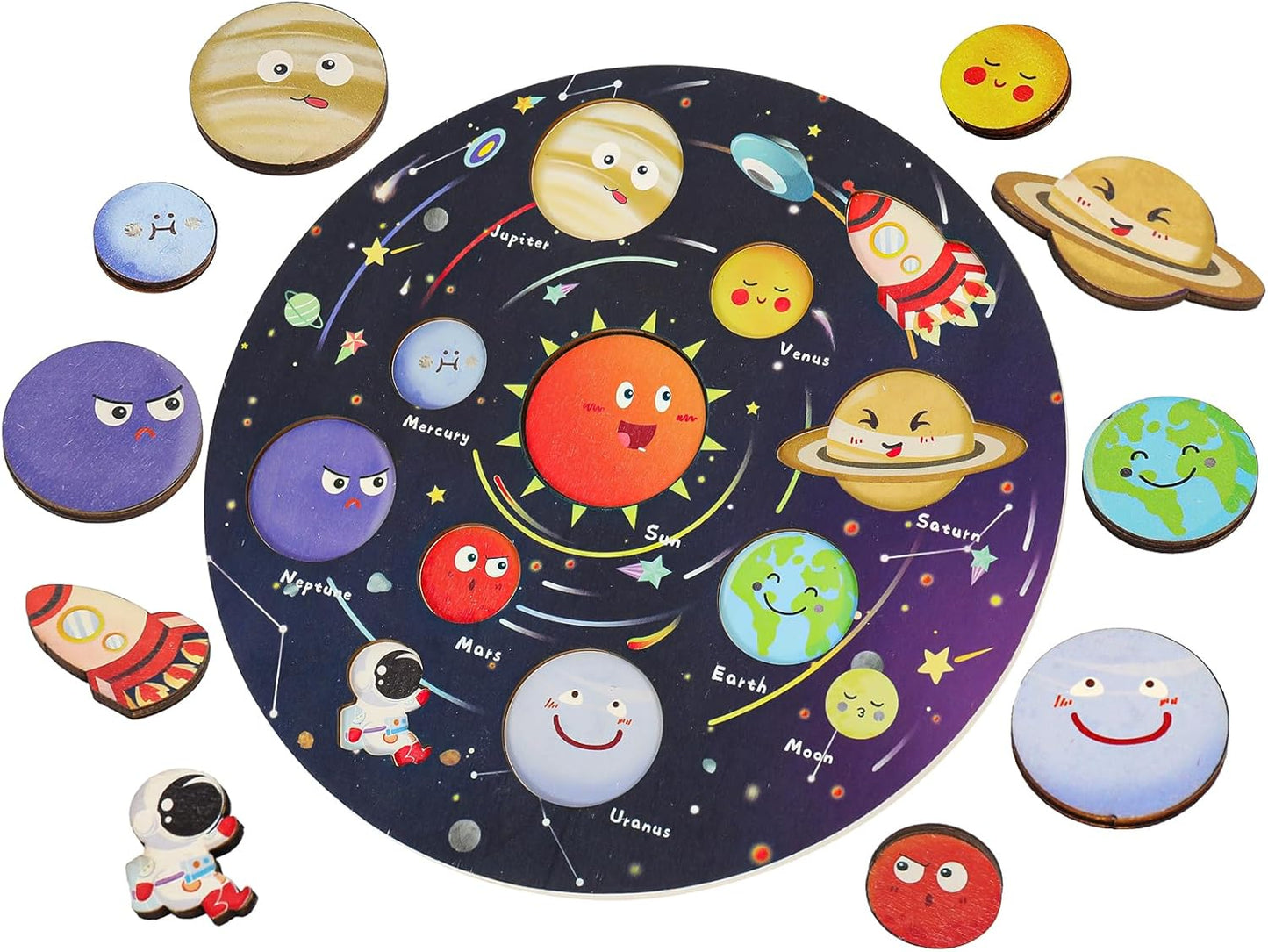 Zeoddler Solar System Puzzle for Kids 3-6, Wooden Space Toys, Planets for Kids, Preschool Learning Activities, Gift for Boys, Girls