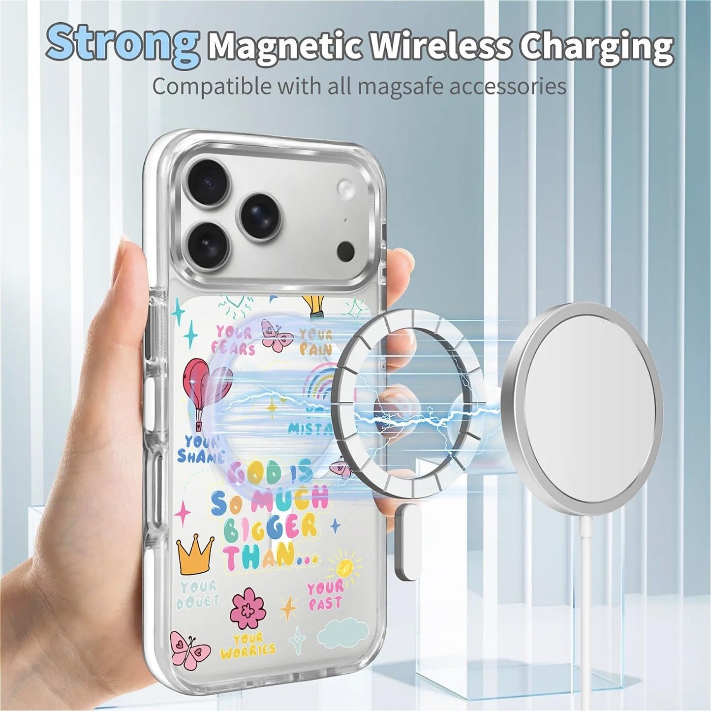 for iPhone 17 Pro Max Case [Compatible with Magsafe],Girls Women Clear Magnetic Case Silicone Shockproof Protective Cover with Pattern Colorful Motivational Letters