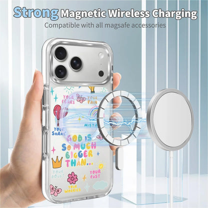 for iPhone 17 Pro Max Case [Compatible with Magsafe],Girls Women Clear Magnetic Case Silicone Shockproof Protective Cover with Pattern Colorful Motivational Letters