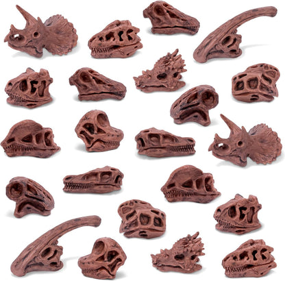 24-Piece Dinosaur Bone for Sandbox, Realistic Dinosaur Figure Plastic Dino Skulls Bulk for Sand Box Easter Dino Themed Birthday Party Digging Sensory Bin Cake Decoration Classroom Prize, Brown