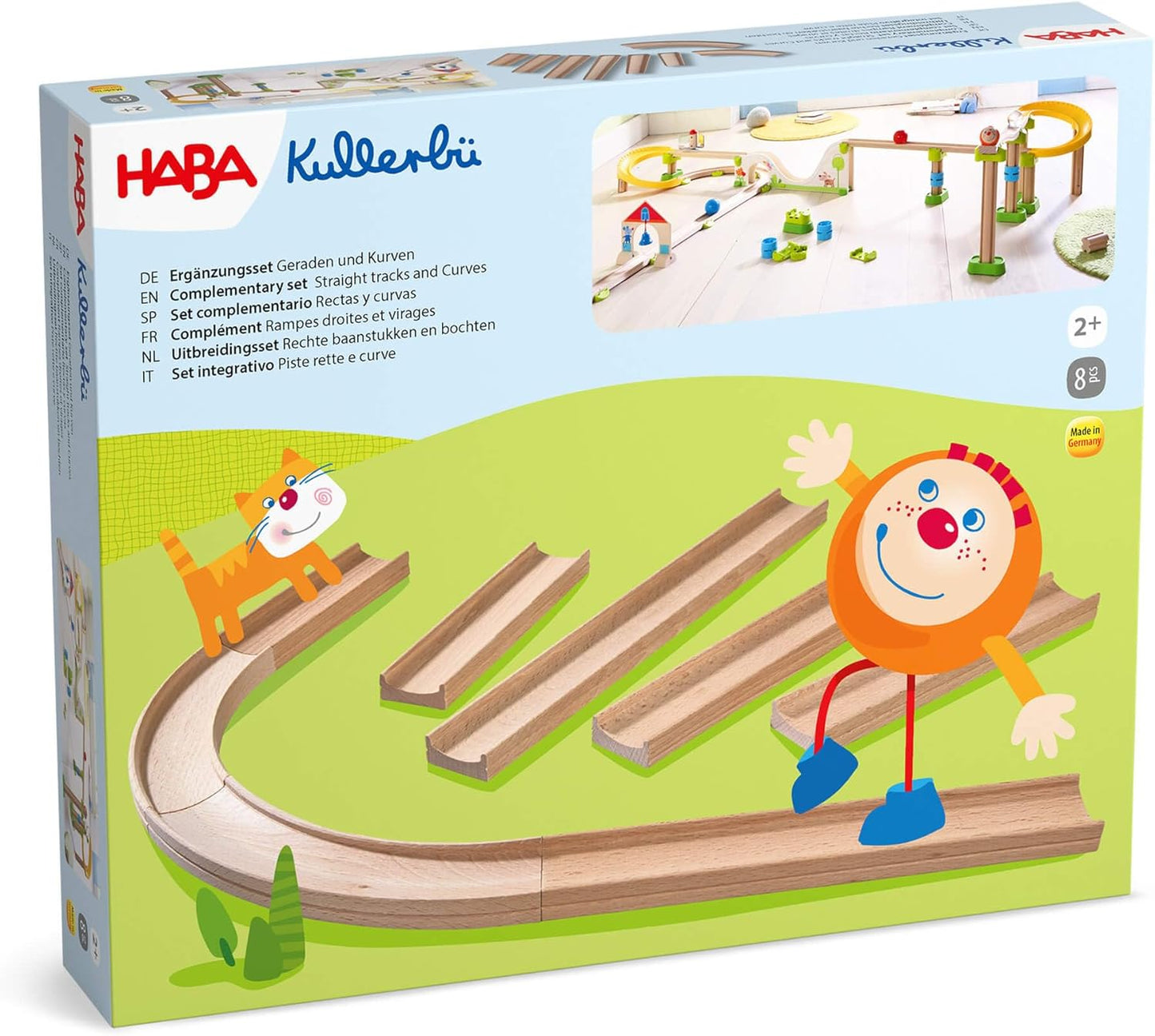 HABA Ball Track Expansion Set, Straight Tracks and Curves for Kullerbu Ball Run Sets, 8 Piece Set Marble Run Building Sets for Kids Ages 2-6