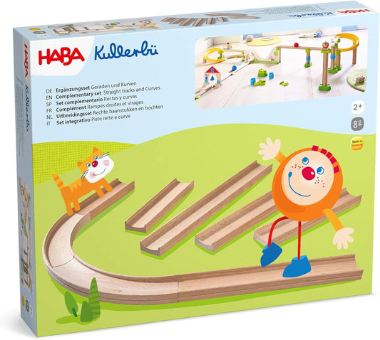 HABA Ball Track Expansion Set, Straight Tracks and Curves for Kullerbu Ball Run Sets, 8 Piece Set Marble Run Building Sets for Kids Ages 2-6