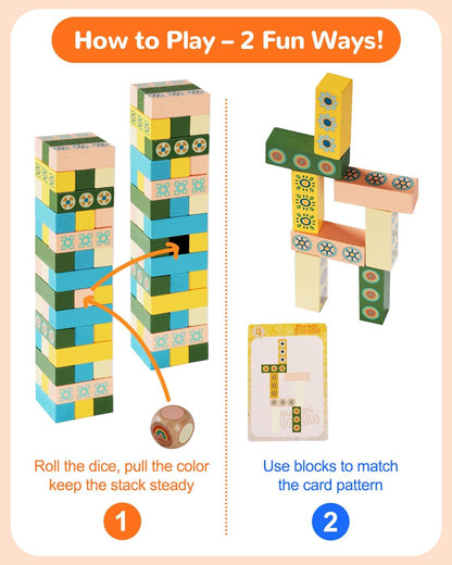 Wooden Stacking Tower Game for Kids & Adults – Educational Wooden Stacking Blocks Puzzle Game for Kids Ages 3+, Fast-Paced Family Fun for Party, Classroom & Kid Games