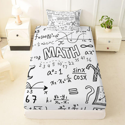 Erosebridal Chemistry Lab Fitted Sheet Twin Size Chemical Equation Bed Sheets for Boys Girls Chemical Elements Science Theme Bed Set Teens Kids Science Students Bedding Set School Dorm Room Decor