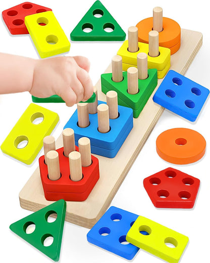 Maaacute Montessori Toys for 1 2 3 Year Old Boys Girls, Toddler Toys Age 2-4, 10 Pack Wooden Animal Blocks Sorting & Stacking Education Toddler Puzzles Toy,1 2 3 Year Old Girl Boy Birthday Gifts