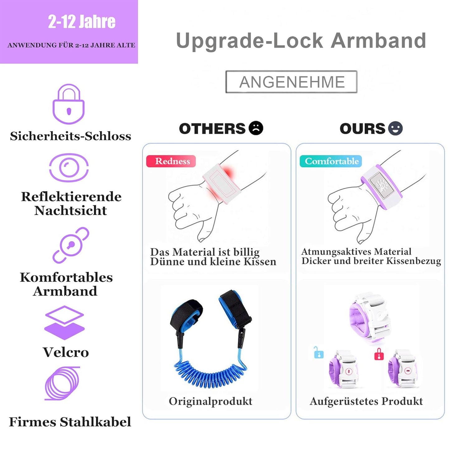 Toddler Harness Walking Leash- Child Anti Lost Wrist Link - Child Safety Harness - Upgrade with Reflective(6.5ft) - for Boys and Girls,Not Easy to Open Without Key (Light Pink)