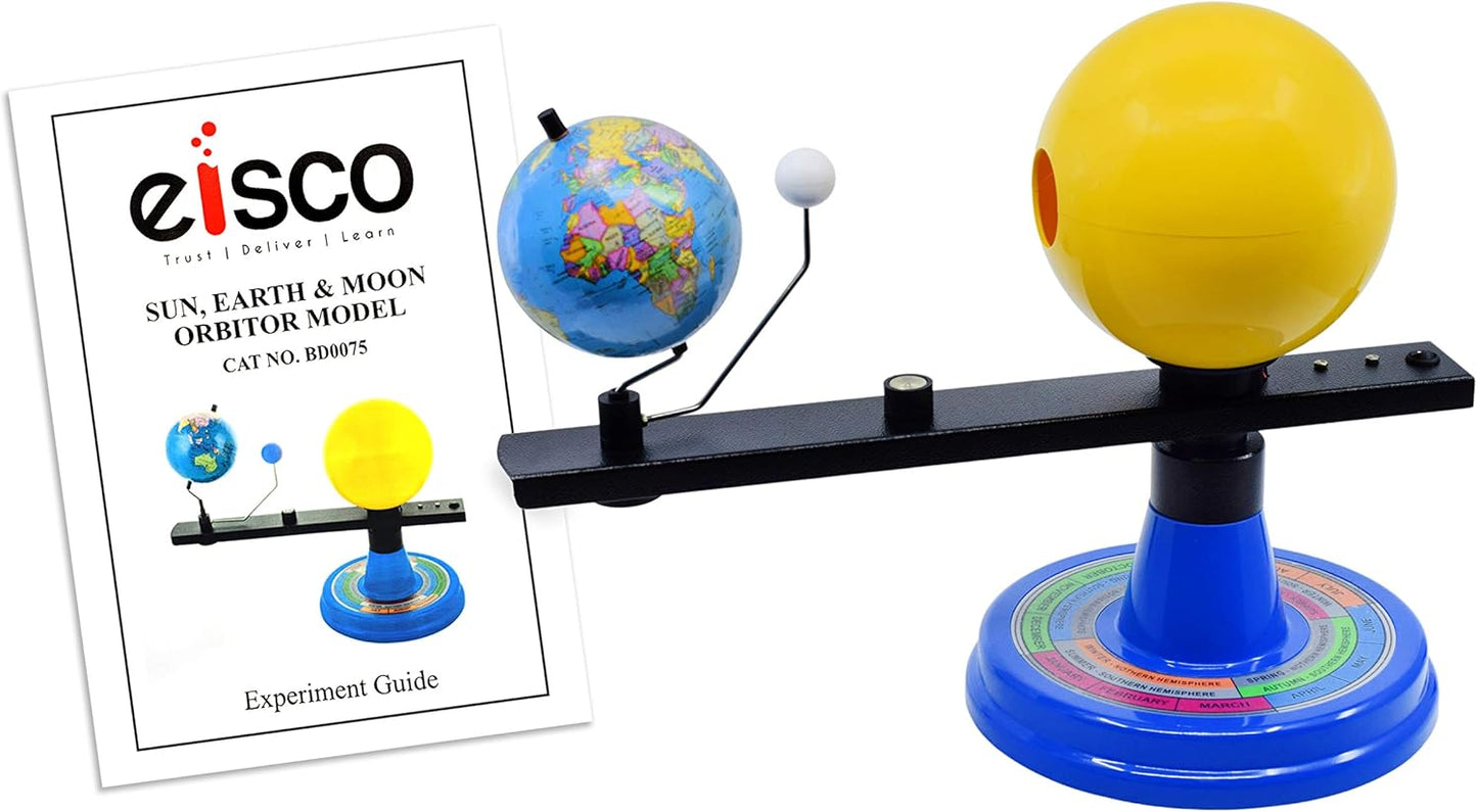 EISCO Illuminated Sun, Earth & Moon Orbital Model, 12.25" H x 16.25" W - 12V Light Bulb Demonstrates Sunlight on Earth & Moon - Solar Eclipse Demonstration - Includes Experiment Guide