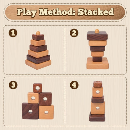 Adena Montessori Ring Wooden Stacking Toy,Montessori Geometric Stacker Wooden Educational Toy,Baby and Toddler Ages 12+ Months Shape Sorter and Stacking Toy, Stacking Tower Toy for Babies(Circle)