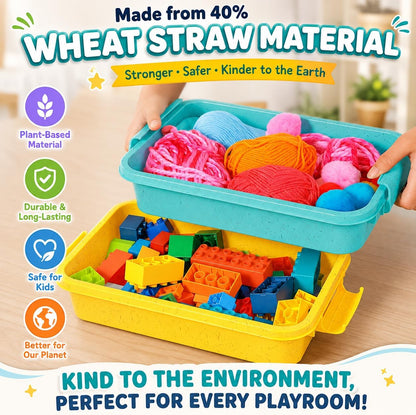 Carolart 3 Pack, Empty Sensory Bin, Wheat Straw Material，13.5 Inch Storage Container, Portable Plastic Storage Bins, Stackable Play Tray for toys,arts,crafts and sand.