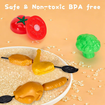 60Pcs Kids Mini Play Kitchen Accessories, Pretend Cooking Play Set with Cookware, Tableware & Fruit & BBQ Sets, Learning Gift for Boys, Girls, Toddlers,Yellow