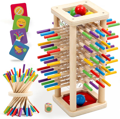 Nene Toys BeeFall Jumbo, 4-in-1 Wooden Honey Bee Toy for Kids Ages 3-9 - Educational Game with Wooden Honeybee Hive, 12 Bees, Colorful Sticks, Dice & Cards - Fun Family Game for Cognitive Development