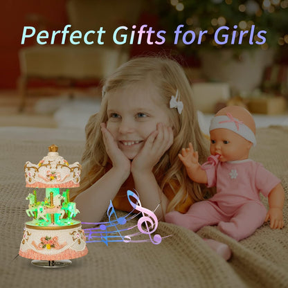 Unicorn Musical Snow Globe for Kids Girls Carousel Music Box with 7 Led Lights Swirling Glitter for Birthday Valentines