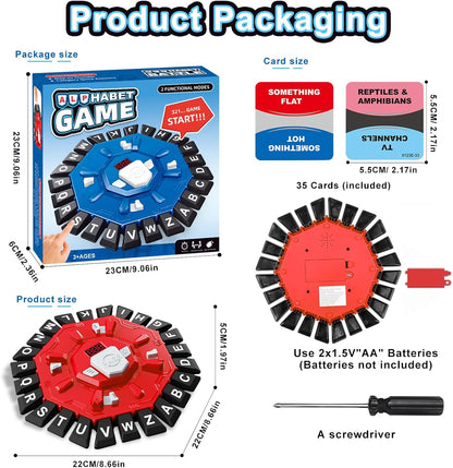 Word Game for Families, Fun for Family Games Night, Fast-Paced Party & Learning Board Games for Kids, 24 Letter Press with LCD Timer, 35 Cards, 2 Game Modes, Perfect for Birthdays–Red