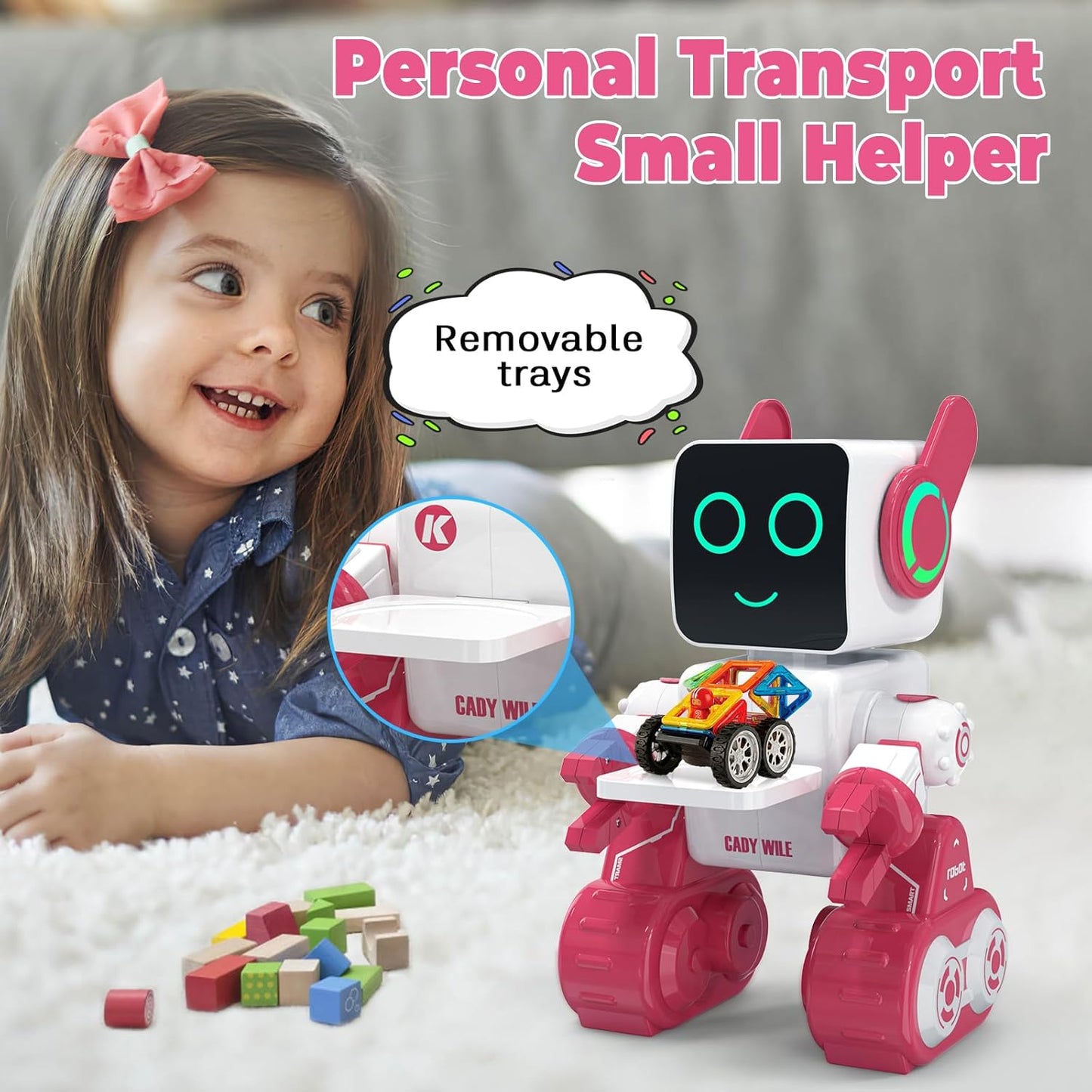 okk Robot Toys for Kids, Programmable Remote Control Robot, Interactive Toys with Coin Bank, LED and Tray, Walking Talking Singing Dancing Gift for Boys Girl（White）