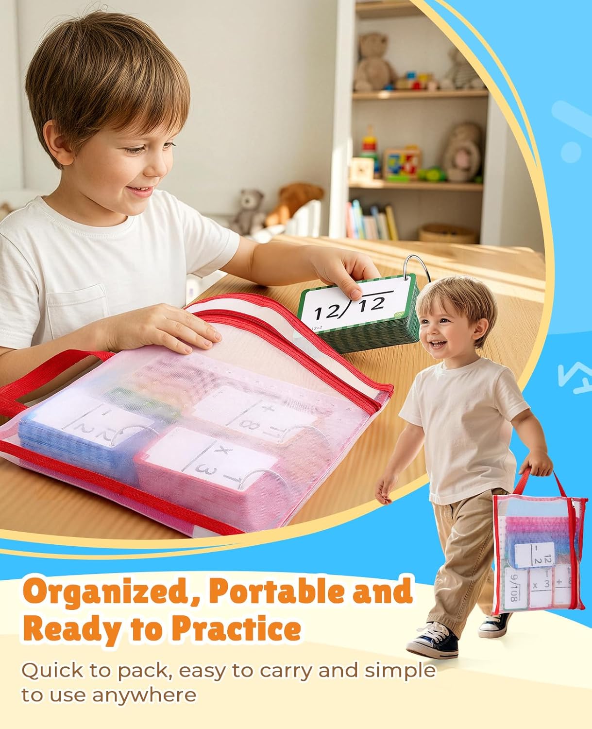 JoyCat Multiplication Flash Cards + Chart- 156 Hole Punched Math Game Flashcards for Kids Ages 8 and Up, Times Table Manipulatives for Preschoolers 3rd,4th,5th,6th Grade